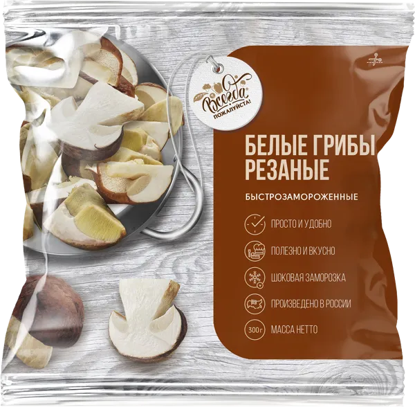 Изображение Грибы замороженные Всегда пожалуйста белые резаные ЭкоРесурс м/у, 300 г