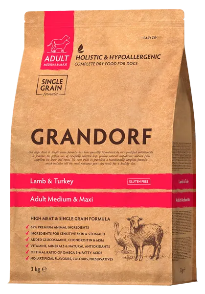 Изображение Корм для собак средних+ пород Грандорф ягненок индейка Юнайтед Петфуд м/у, 3 КГ