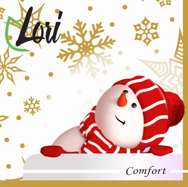 Изображение Салфетки 2х-слойные Лори комфорт новый год снеговик 33*33см Фабрика Люкс м/у, 16 шт