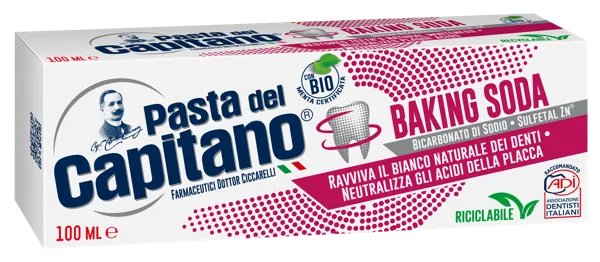 Изображение Зубная паста отбеливающая Дель капитано с содой Фармасьютичи к/у, 100 мл