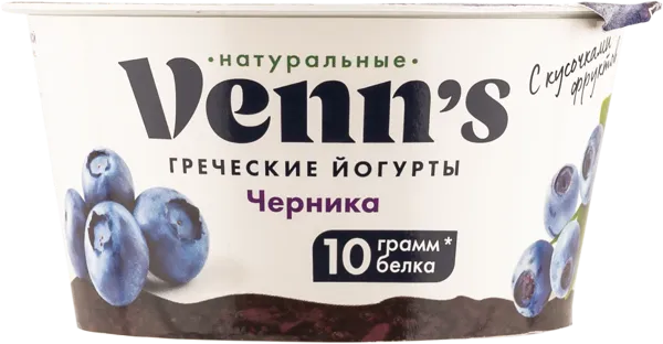 Изображение Йогурт 0,1% греческий Веннс черника ТрастедПродактс п/б, 130 г