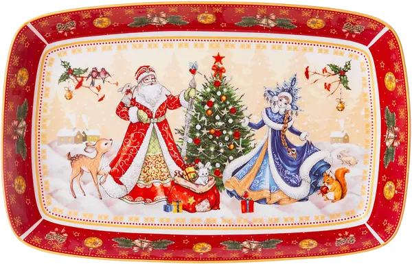 Изображение Блюдо 30*19см фарфор Лефард дед мороз снегурка красно Лефард , 1 шт