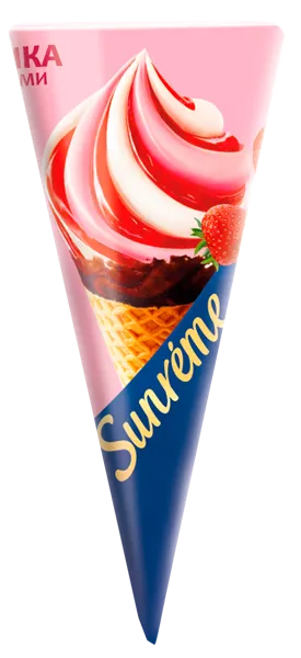 Изображение Мороженое пломбир в рожке Санрем клубника сливки Фронери Рус м/у, 73 г
