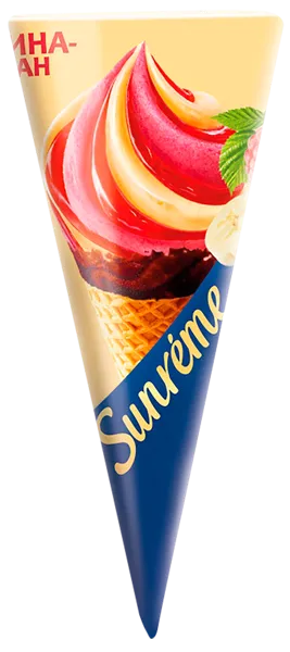 Изображение Мороженое пломбир в рожке Санрем малина банан Фронери Рус м/у, 78 г