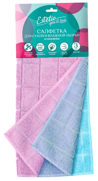 Изображение Салфетка 30см для уборки Юл Лав эстетик квадрат микрофибр Юл Лав к/у, 3 шт