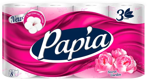 Изображение Туалетная бумага 3х слойная Папия таинственн сад 1120 лист Хаят Маркетинг м/у, 8 шт