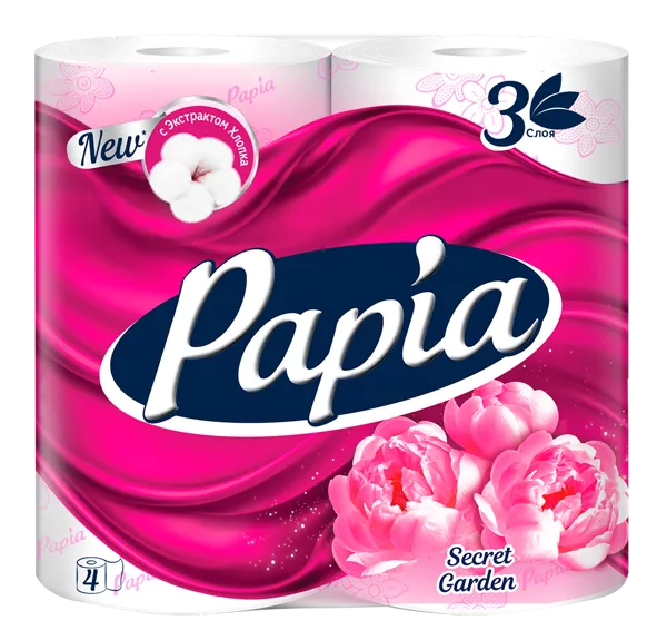 Изображение Туалетная бумага 3х слойная Папия таинственн сад 560 листов Хаят Маркетинг м/у, 4 шт