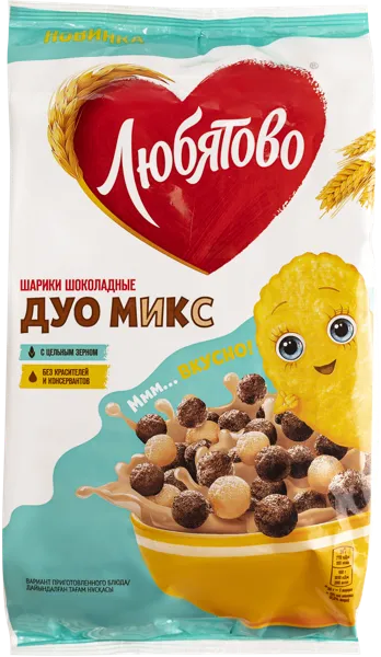 Изображение Готовый завтрак Любятово Дуо Микс шоколадные шарики Келлогг Рус м/у, 200 г