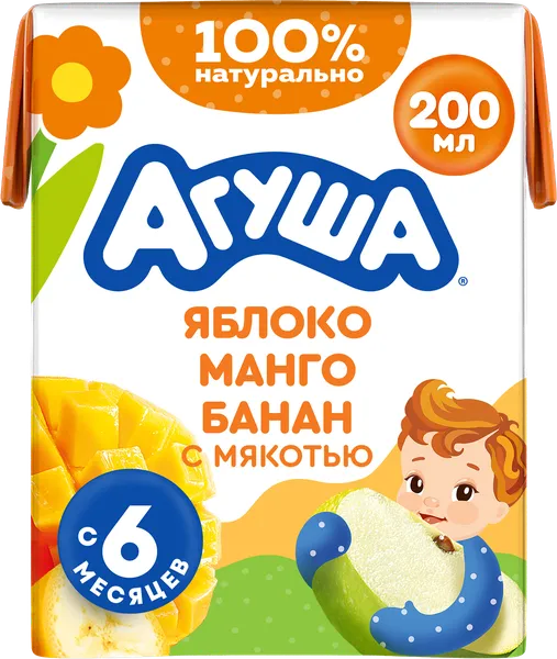Изображение Сок с 6 мес Агуша яблоко манго банан ВБД т/п, 200 мл
