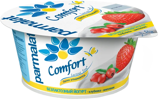 Изображение Йогурт 3% без лактозы Пармалат клубника шиповник Белгородский МК п/б, 130 г