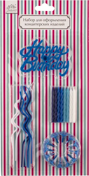 Изображение Свечи для торта голубые Фиоленто с топпером хэппи бездей Оверсиз компани м/у, 24 шт