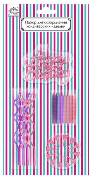Изображение Свечи для торта розовые Фиоленто с топпером хэппи бездей Оверсиз компани м/у, 24 шт