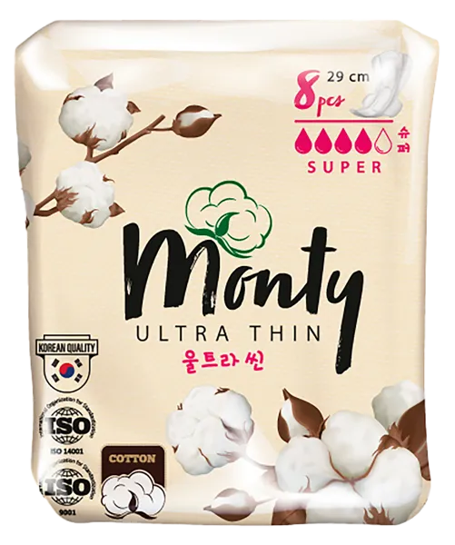 Изображение Прокладки супер плюс дневные Монти ультра 29см Джи Ти Пэйпа м/у, 8 шт