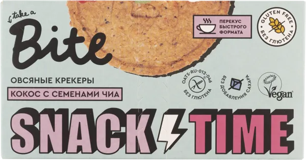 Изображение Крекер овсяный без сахара Байт кокос семена чиа Биофудлаб кор, 125 г