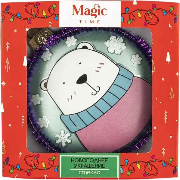 Изображение Елочное украшение 8см стекло Мэджик Тайм мишка с мишурой Феникс Презент , 1 шт