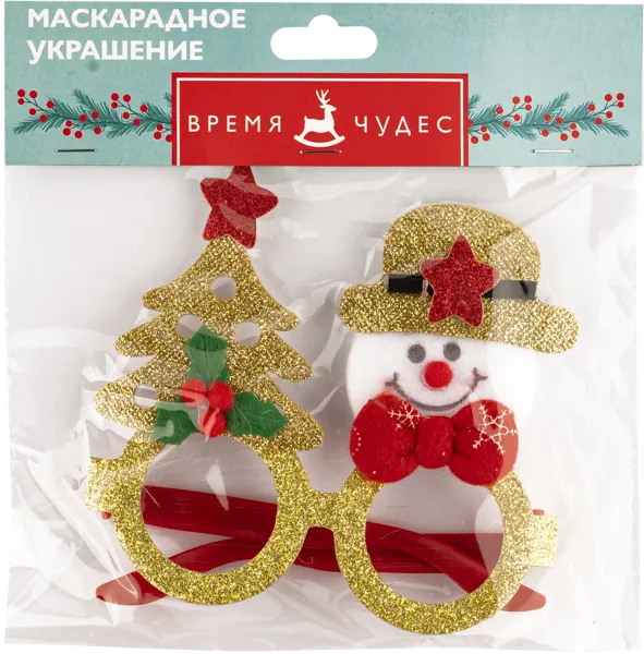 Изображение Очки карнавальные Мэджик Тайм снеговик с ёлкой в золоте Феникс Презент , 1 шт