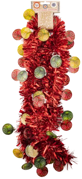 Изображение Мишура 8см*2м красная Мэджик Тайм с елочными шарами Феникс-Презент , 1 шт