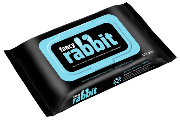 Изображение Салфетки влажные детские Фэнси рэббит с пребиотиками Блэк Рэббит м/у, 25 шт