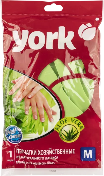 Изображение Перчатки латексные Йорк алоэ размер м Йорк м/у, 1 шт