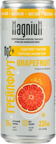 Изображение Напиток без сахара газ МагниуМ грейпфрут МПМ ж/б, 0,33 л