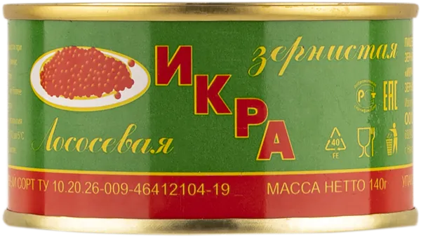Изображение Икра лососевая Зернистая из замороженного сырья Находкинский РПК ж/б, 140 г