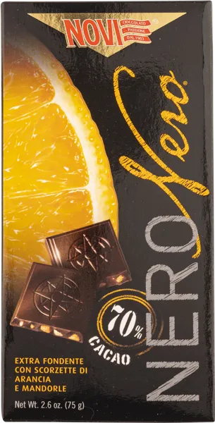 Изображение Шоколад горький 70% Нови неро апельсин миндаль Эла Дюфур кор, 75 г