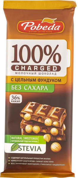 Изображение Шоколад без сахара Победа Чаржед 36% молочный с фундуком Победа КФ м/у, 90 г