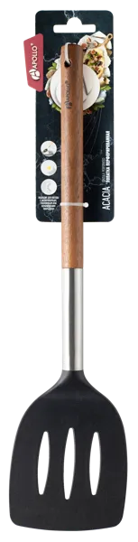 Изображение Лопатка серая перфорированная Аполло акация с ручкой из дерева Аполло к/у, 1 шт