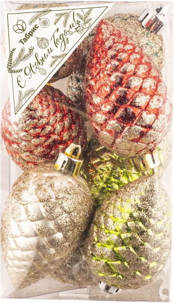 Изображение Елочное украшение 7см Игл Гифтс шишка цветная с блестками Игл Гифтс п/у, 8 шт