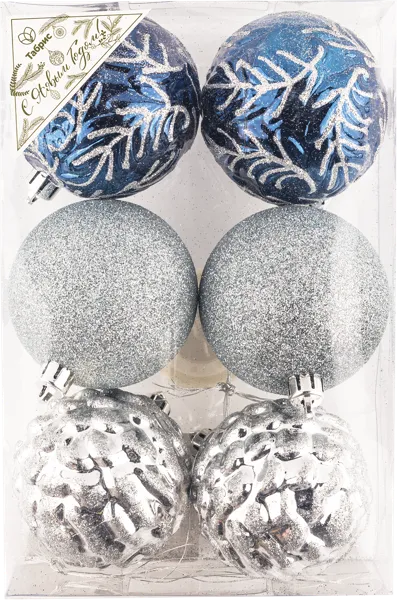 Изображение Шар 7см пластик Игл Гифтс синий серый с блестками Игл Гифтс п/у, 6 шт