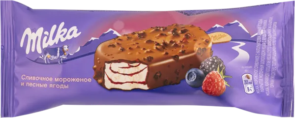 Изображение Мороженое пломбир эскимо Милка лесные ягоды в мол шокола Фронери Рус м/у, 64 г