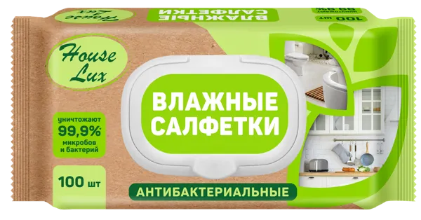 Изображение Салфетки влажные универсальн Хауз люкс антибактериальные Авангард ООО м/у, 100 шт