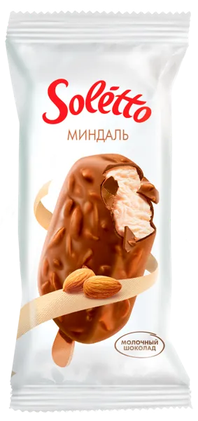 Изображение Мороженое пломбир Солетто эскимо в шоколаде миндаль Санта Бремор м/у, 75 г