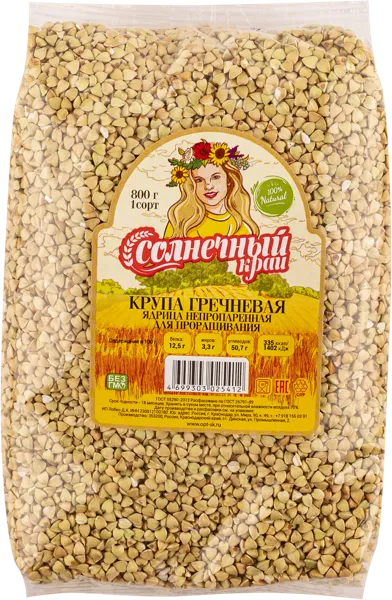 Изображение Зерно для проращивания Солнечный край гречка непропаренная Лобко Д.А. ИП м/у, 800 г