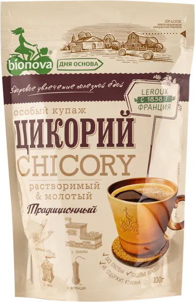 Изображение Цикорий растворимый молотый Бионова традиционный Новапродукт АГ м/у, 100 г