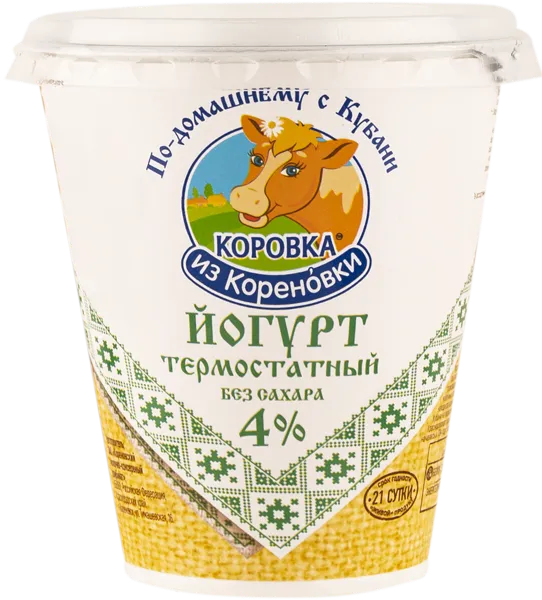 Изображение Йогурт 4% термостатный Коровка из Кореновки натуральный Кореновский МКК п/б, 300 г