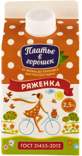 Изображение Ряженка 2,5% Платье в горошек Новокубанский МК т/р, 450 мл