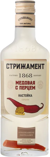 Изображение Настойка Горькая 40% Стрижамент медовая с перцем Стрижамент с/б, 0,25 л