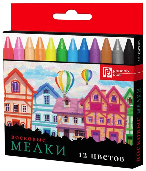 Изображение Мелки восковые Феникс+ домики Феникс+ к/у, 12 шт