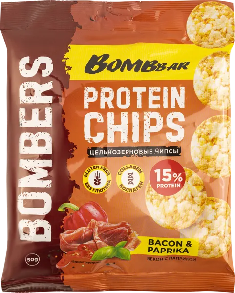 Изображение Чипсы из риса кукурузы Бомббар протеин бекон паприка Фитнес Фуд м/у, 50 г