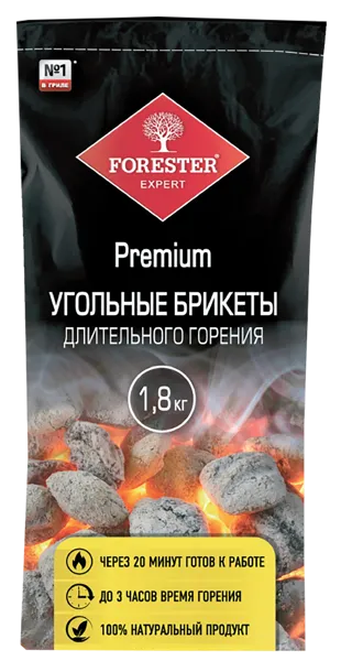 Изображение Брикеты древесно-угольные Форестер длительного горения Юпеко к/у, 1,8 КГ