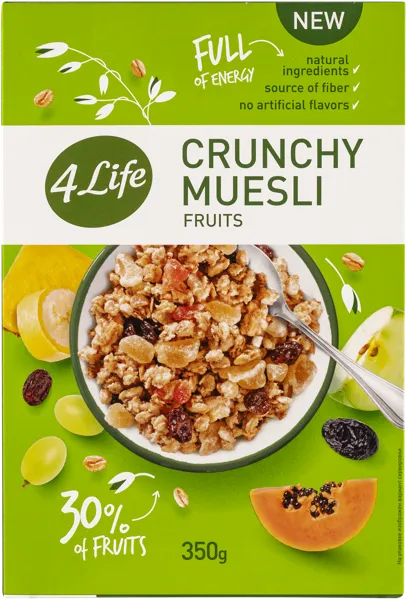 Изображение Мюсли цельнозерновые овсяные 4 Лайф фрукты Могадор кор, 350 г