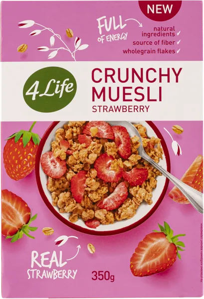 Изображение Мюсли цельнозерновые овсяные 4 Лайф клубника Могадор кор, 350 г
