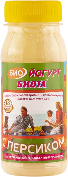 Изображение Биойогурт 2,8% питьевой Биота персик Кубаньтехносервис п/б, 150 г