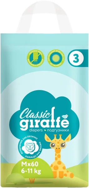 Изображение Подгузники М 6-11кг Ловулар джираффе классик Ловулар ЛТД м/у, 60 шт