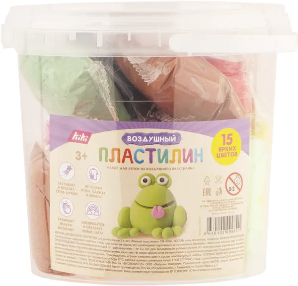 Изображение Пластилин цветной воздушный Кики Фабрика Упаковки п/у, 15 шт