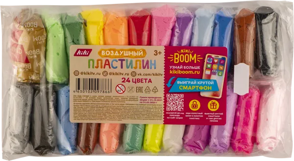 Изображение Пластилин цветной воздушный Кики Фабрика Упаковки м/у, 24 шт