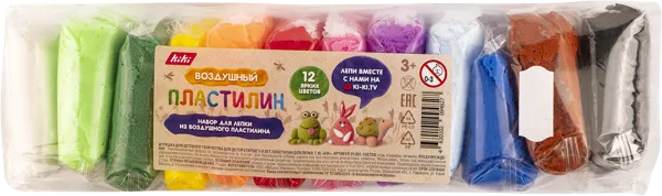 Изображение Пластилин цветной воздушный Кики Фабрика Упаковки м/у, 12 шт