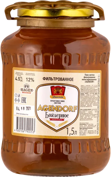 Изображение Пиво бойлерное 4,5% Родник агендорф Динской ПЗ с/б, 1,5 л
