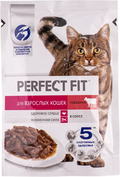 Изображение Корм для взрослых кошек Перфект Фит говядина Марс м/у, 75 г
